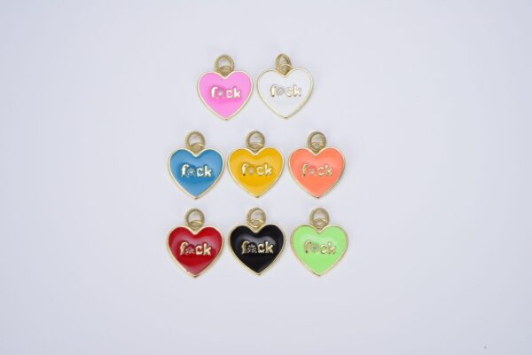 Micro Pave Enamel Heart with Word Fuck Charm Pendant