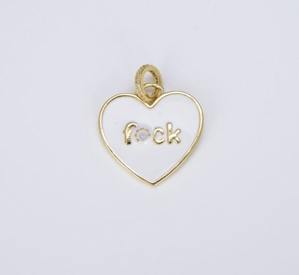 CZ Micro Pave Enamel Heart with Word Fuck Charm Pendant