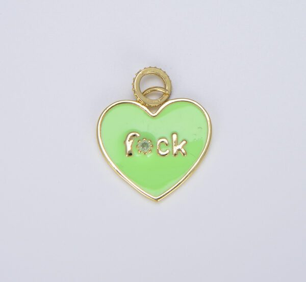 CZ Micro Pave Enamel Heart with Word Fuck Charm Pendant