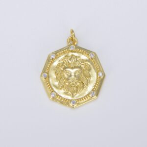 Gold CZ Micro Pave Embossed Lion Charm
