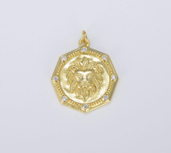 Gold CZ Micro Pave Embossed Lion Charm