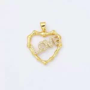 18K Gold CZ Micro Pave Love On Heart Charm, 31x23mm, CP1463