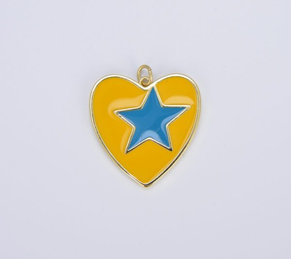 Gold Enamel Colorful Five Point Star On Heart Pendant
