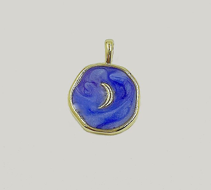Blue Enamel 18K Gold Crescent Moon Charm, CP1468 - BeadsCreation4u