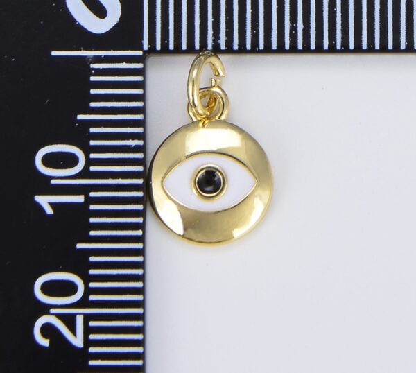 Gold Dainty White Enamel Evil Eye Charm