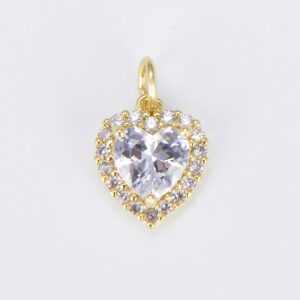 Gold Micro Pave CZ Heart Charm