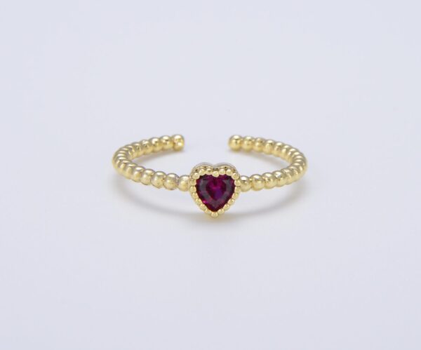 Gold Dainty Heart CZ Adjustable Open Ring