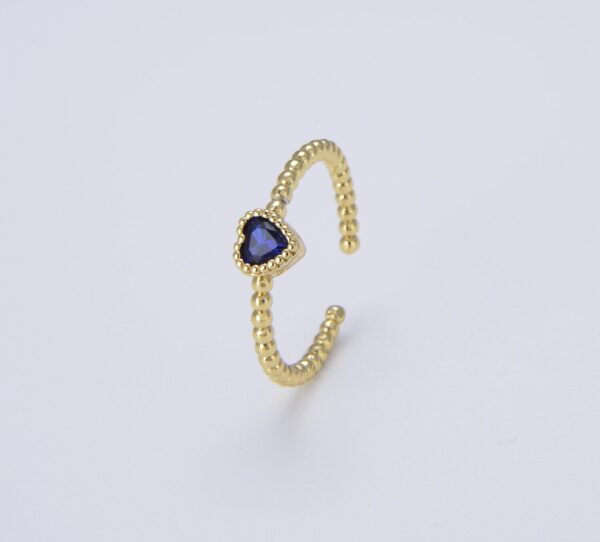 Gold Dainty Heart CZ Adjustable Open Ring