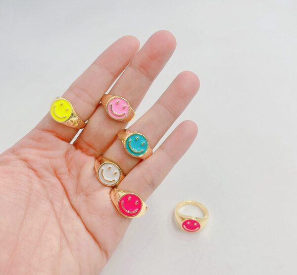 Gold Colorful Enamel Adjustable Cute Smiley Face Open Ring