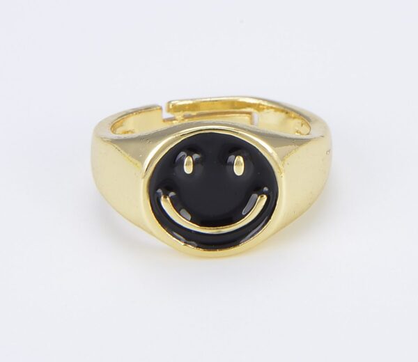 gold colorful enamel adjustable cute smiley face open ring