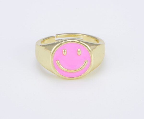 gold colorful enamel adjustable cute smiley face open ring