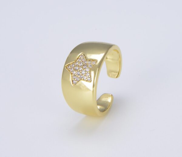 Gold CZ Micro Pave Adjustable Star Ring