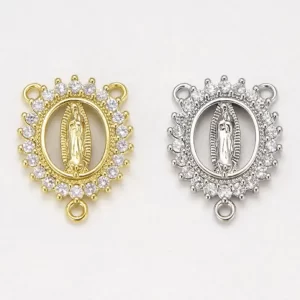 Gold Filled Virgin Mary Connector Charm, CZ Religious Pendant Link for Rosary Necklace Bracelet Jewelry Making Catholic Charm Gift, CN403