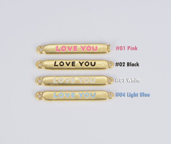 Gold Flat Enamel Love You Bar Charm Connector