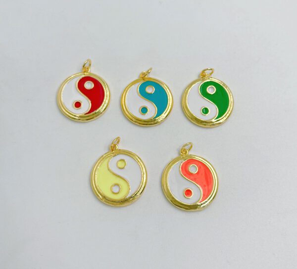 Gold Dainty Colorful Enamel Yin Yang Charm