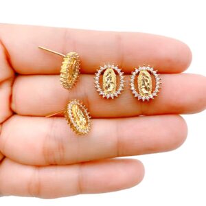Gold CZ Micro Pave Our Lady of Guadalupe Earrings