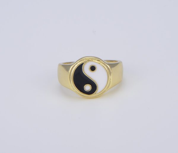 Dainty Colorful Enamel Yin Yang Adjustable Ring,