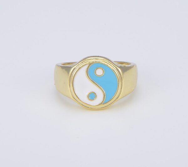 Dainty Colorful Enamel Yin Yang Adjustable Ring,