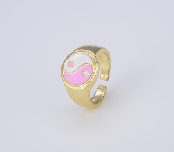 Dainty Colorful Enamel Yin Yang Adjustable Ring,