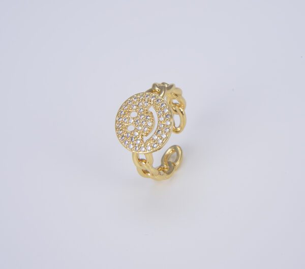 Gold Happy Face Adjustable Open Ring