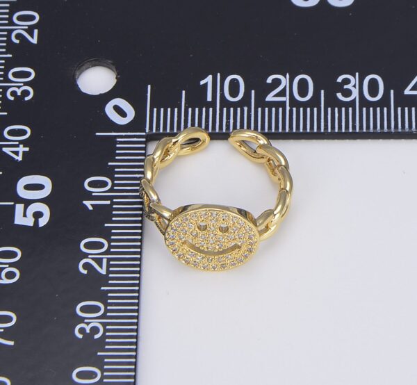 Gold Happy Face Adjustable Open Ring
