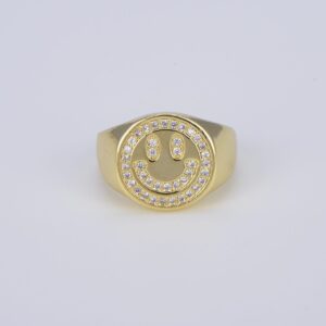 Gold Happy Face Adjustable Open Ring