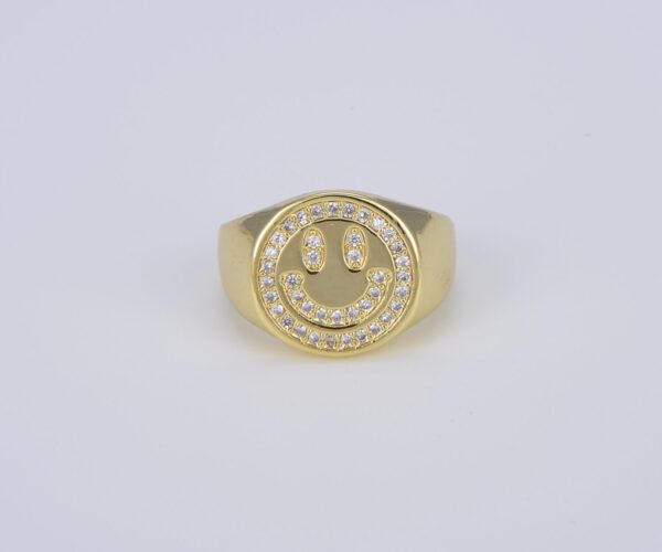 Gold Happy Face Adjustable Open Ring