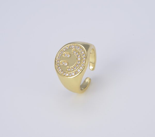 Gold Happy Face Adjustable Open Ring