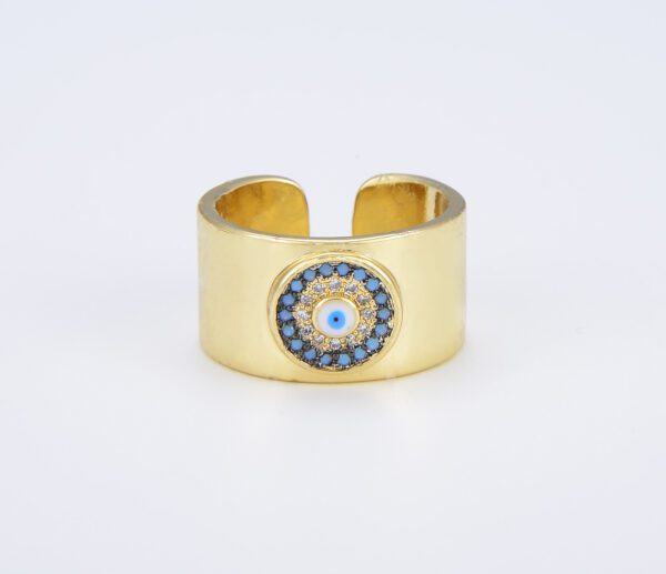 Gold Filled Evil Eye Adjustable Open Ring