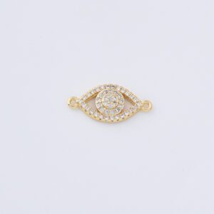 Gold Filled Evil Eye Connector Charm, Micro Pave CZ Gold Pendant for DIY Bracelet Necklace Anklet Jewelry Making, Protection Amulet, CN365