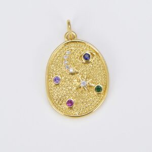 Multi Color CZ Planet in the Ovum Universe Pendant Gold Filled Charm