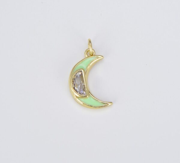 Gold Filled CZ Micro Pave Colorful Enamel Crescent Moon Charm