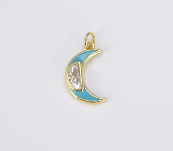 Gold Filled CZ Micro Pave Colorful Enamel Crescent Moon Charm