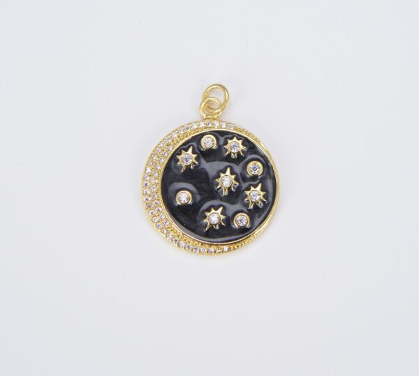 Gold Filled Black Enamel Celestial Medallion Charm