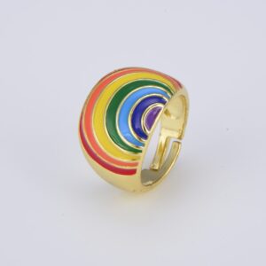 Gold Filled Colorful Enamel Rainbow Shape Adjustable Ring