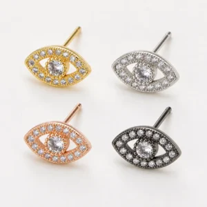 Gold Filled CZ Evil Eye Stud Earrings, Pave Crystal Eye Earrings, Rhinestone Nazar Earrings for Women, Jewelry Making Supply, ER106