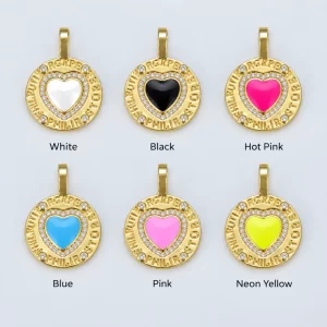 Gold Filled Heart Pendant Charm, I Love You to the Moon and Back Enamel Heart Pendant, Pave Rhinestone Jewelry, Romantic Gift, CP1564