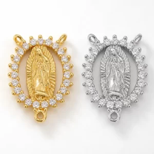 Gold Filled Virgin Mary Medal Charm, CZ Pave Religious Pendant, Christian Miraculous Medal, Wholesale Jewelry Making Craft Supply, CN422