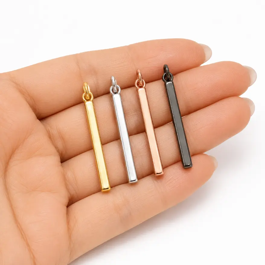 Gold Filled Long Bar Pendant Charm, Minimalist Rectangle Bar Necklace Charm, Vertical Stick Pendant for Jewelry Making, Gift for Her, CP046 - Image 2