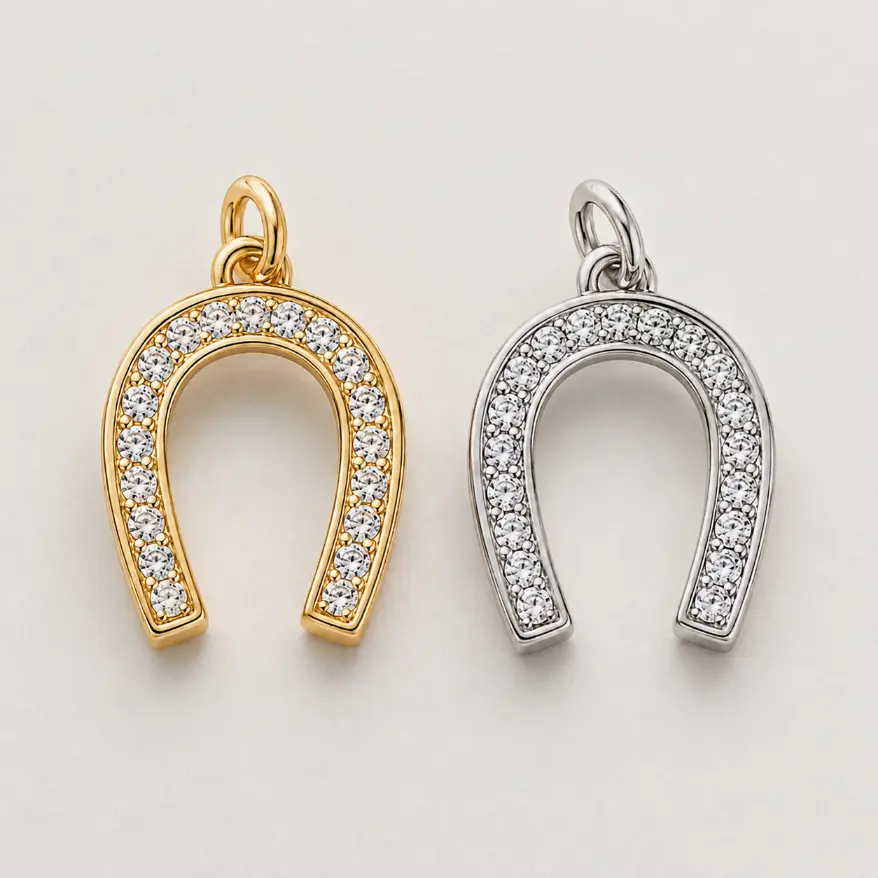 Dainty Horse Shoe Charm Pendant, 18K Gold CZ Micro Pave Horse Shoe Charm, Horseshoe Charm, Horse Shoes, 14x10mm|CP1740 - Image 2