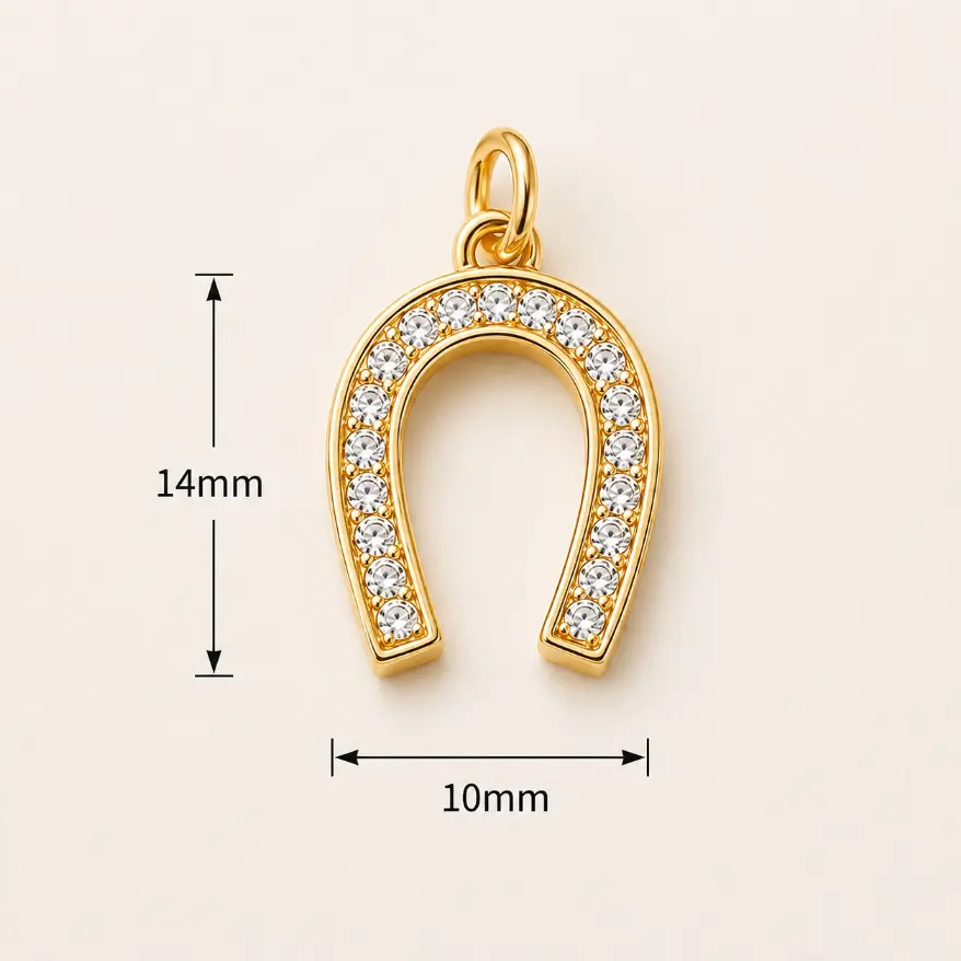 Dainty Horse Shoe Charm Pendant, 18K Gold CZ Micro Pave Horse Shoe Charm, Horseshoe Charm, Horse Shoes, 14x10mm|CP1740 - Image 7