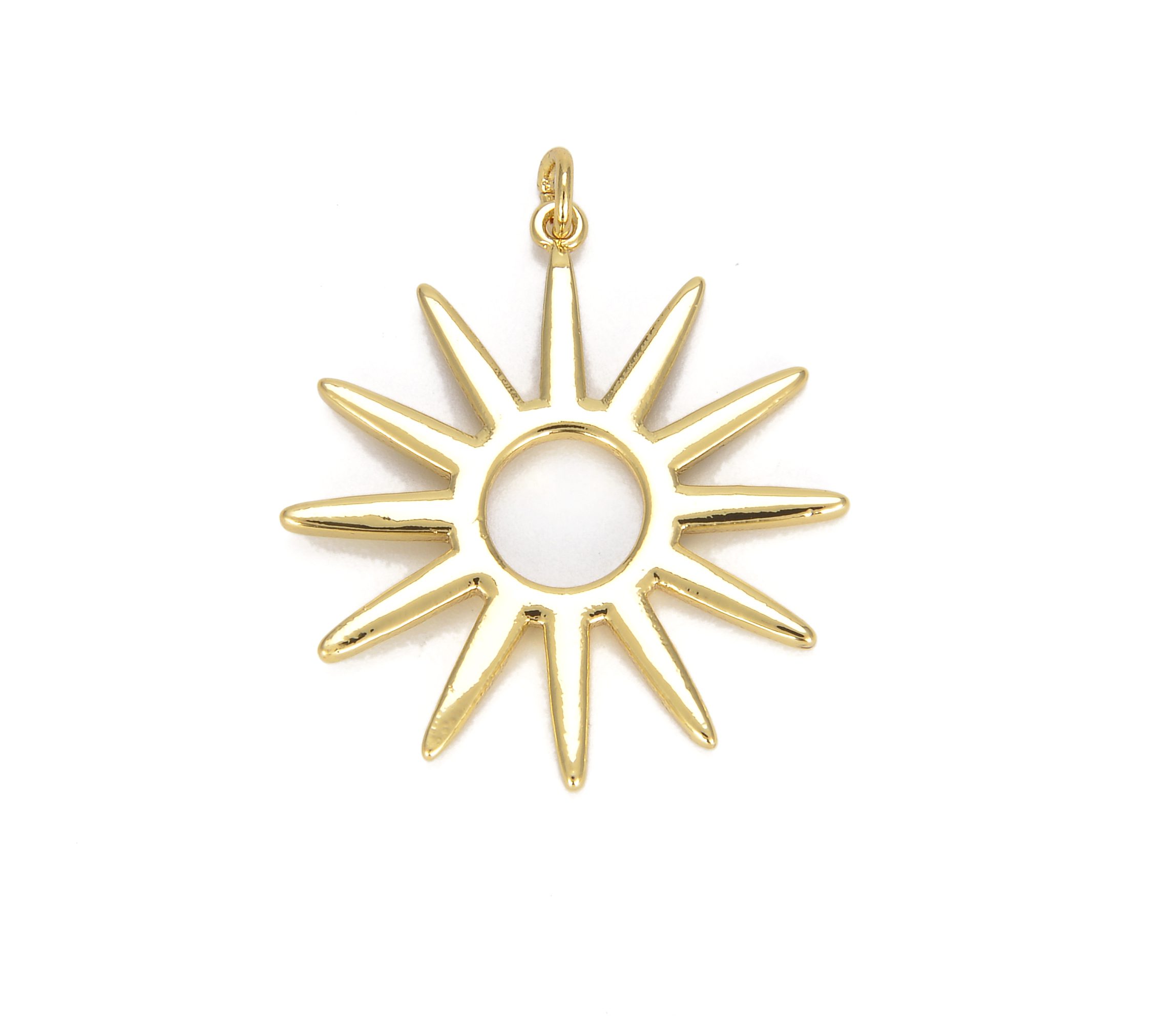 18K Gold Star Solar Sun Pendant Charm, CP615 - BeadsCreation4u