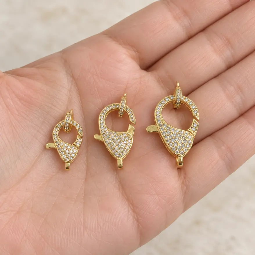 Gold Filled CZ Lobster Clasp, Pave Rhinestone Trigger Clasp, Jewelry Connector for Bracelets and Necklaces, DIY Jewelry Supply, CL461 - Image 2