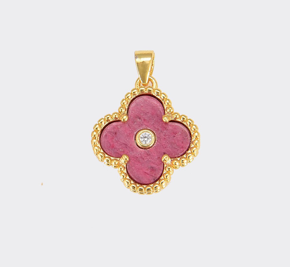 Pink Enamel Four Leaf Clover Charm, CP1619 - BeadsCreation4u