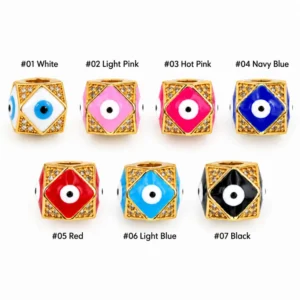 Gold Filled Evil Eye Bead, Colorful Enamel Nazar Spacer Bead with CZ Rhinestones, Square Protection Bead for Bracelet Necklace, BD114