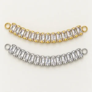 Gold Filled Baguette CZ Connector, Crystal Link Connector, Pave Cubic Zirconia Bracelet Link, Curved Jewelry Connector, CN432