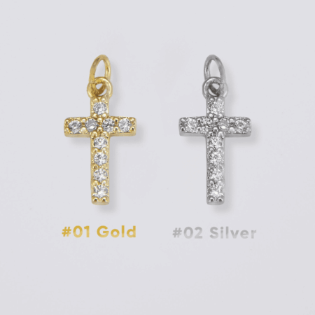 Small Cross Charm Pendant 18K Gold CZ Micro Pave Small Cross Charm Pendant Cross Necklace Tiny Cross Cubic Zirconia, 11x6mm CP008