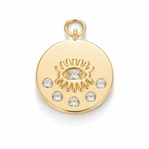 Evil Eye Medallion Charm, Dainty Gold Filled CZ Evil Eye Pendant for Necklace Earring Bracelet Supply, Amulet Protection, CP1681