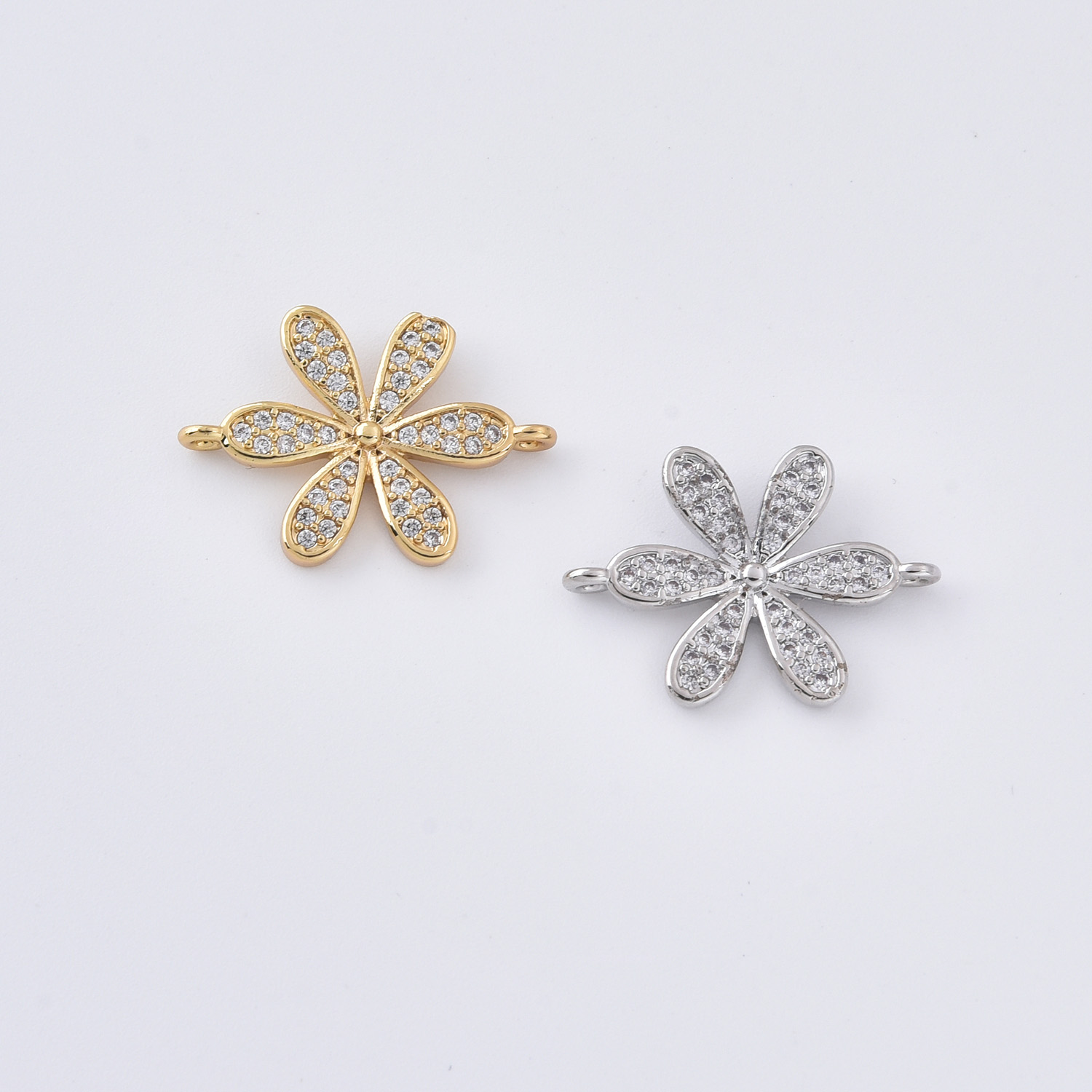 Gold Filled CZ Flower Connector Charm, Sparkly Daisy Floral Pendant for DIY Necklace Bracelet Jewelry Making, Boho Gift for Her, CN366B