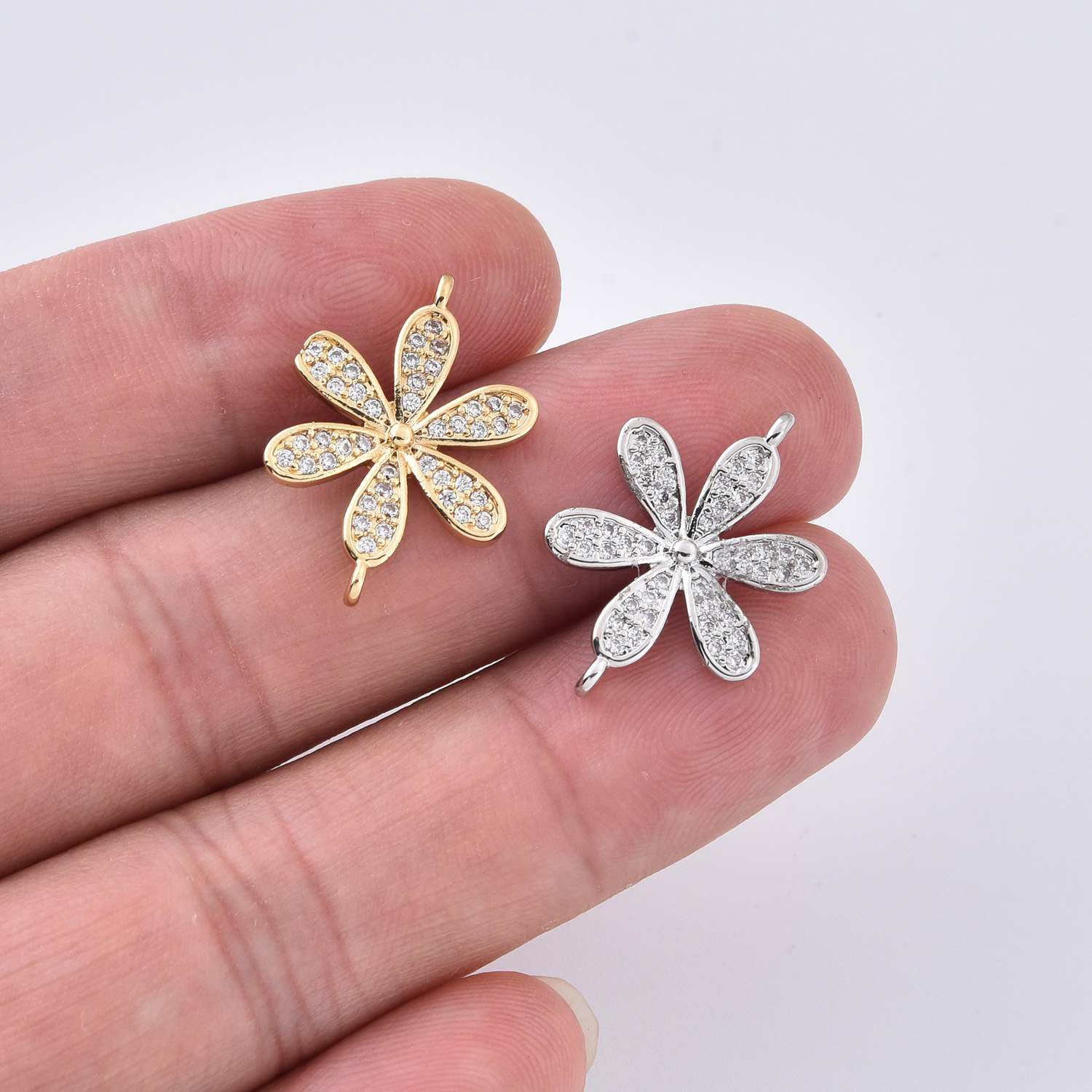 Gold Filled CZ Flower Connector Charm, Sparkly Daisy Floral Pendant for DIY Necklace Bracelet Jewelry Making, Boho Gift for Her, CN366B - Image 2